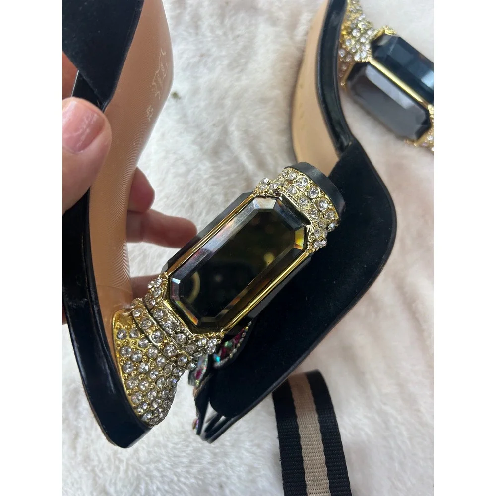 Kobzin Crystal Butterfly Mules Womens Size 11 Black Excellent Jeweled Block Heel - Picture 5 of 11